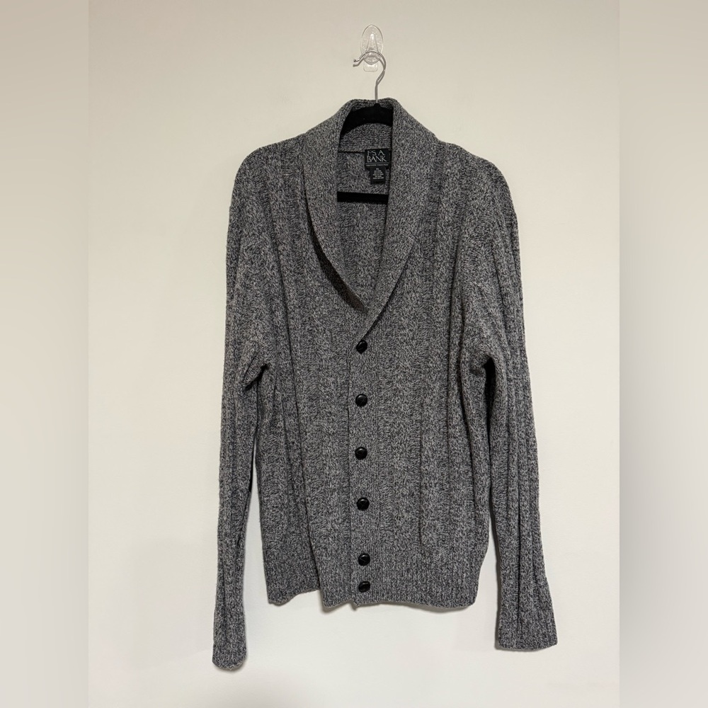 Jos. A. Bank Gray Shawl Collar Cardigan Sweater Size XL Grandpa Professor